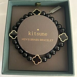 KITSUNE Men Onyx Clover Bracelet NWT